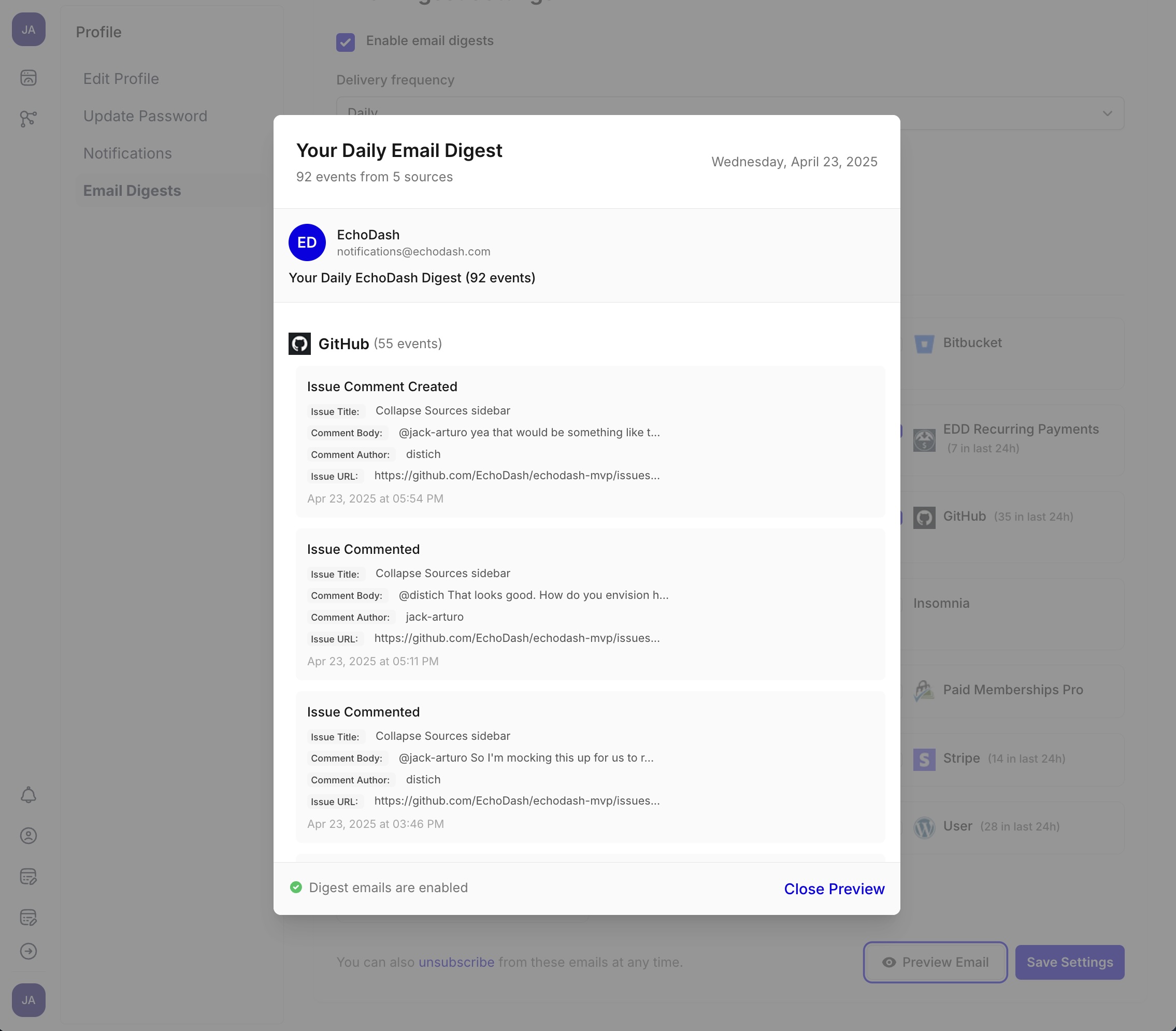 Email digest preview